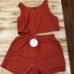Rust Red Sleeveless Crop Top and Shorts Set